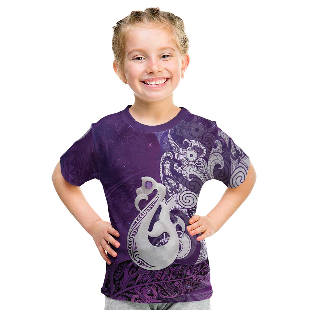 New Zealand Matariki Kid T Shirt Maori Manaia Galaxy Silver Fern Purple Color LT22 Purple - Polynesian Pride