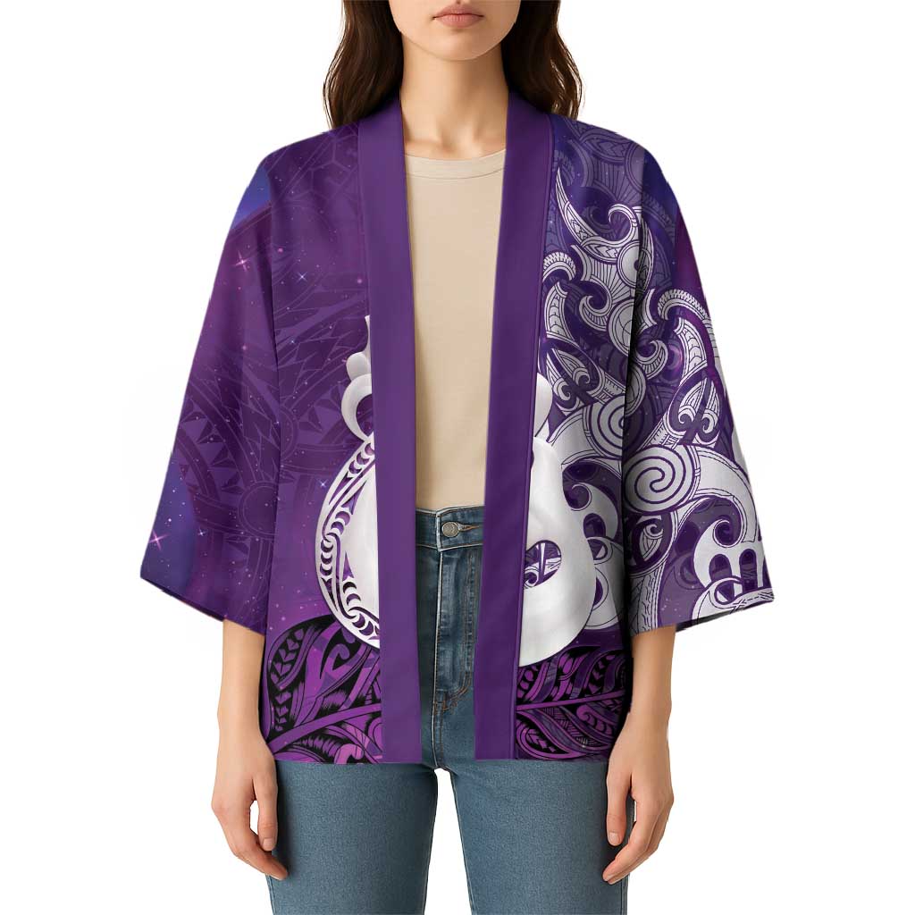 New Zealand Matariki Kimono Maori Manaia Galaxy Silver Fern Purple Color LT22 - Polynesian Pride