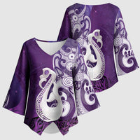 New Zealand Matariki Kimono Sleeve Blouse Maori Manaia Galaxy Silver Fern Purple Color LT22 - Polynesian Pride