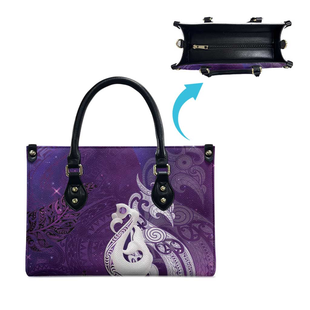 New Zealand Matariki Leather Bag Maori Manaia Galaxy Silver Fern Purple Color LT22 - Polynesian Pride