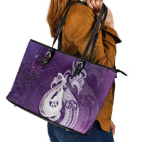 New Zealand Matariki Leather Tote Bag Maori Manaia Galaxy Silver Fern Purple Color LT22 - Polynesian Pride