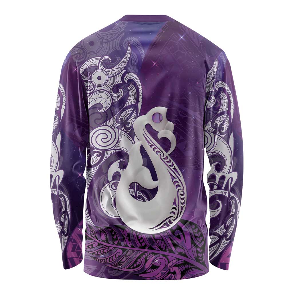 New Zealand Matariki Long Sleeve Shirt Maori Manaia Galaxy Silver Fern Purple Color LT22 - Polynesian Pride