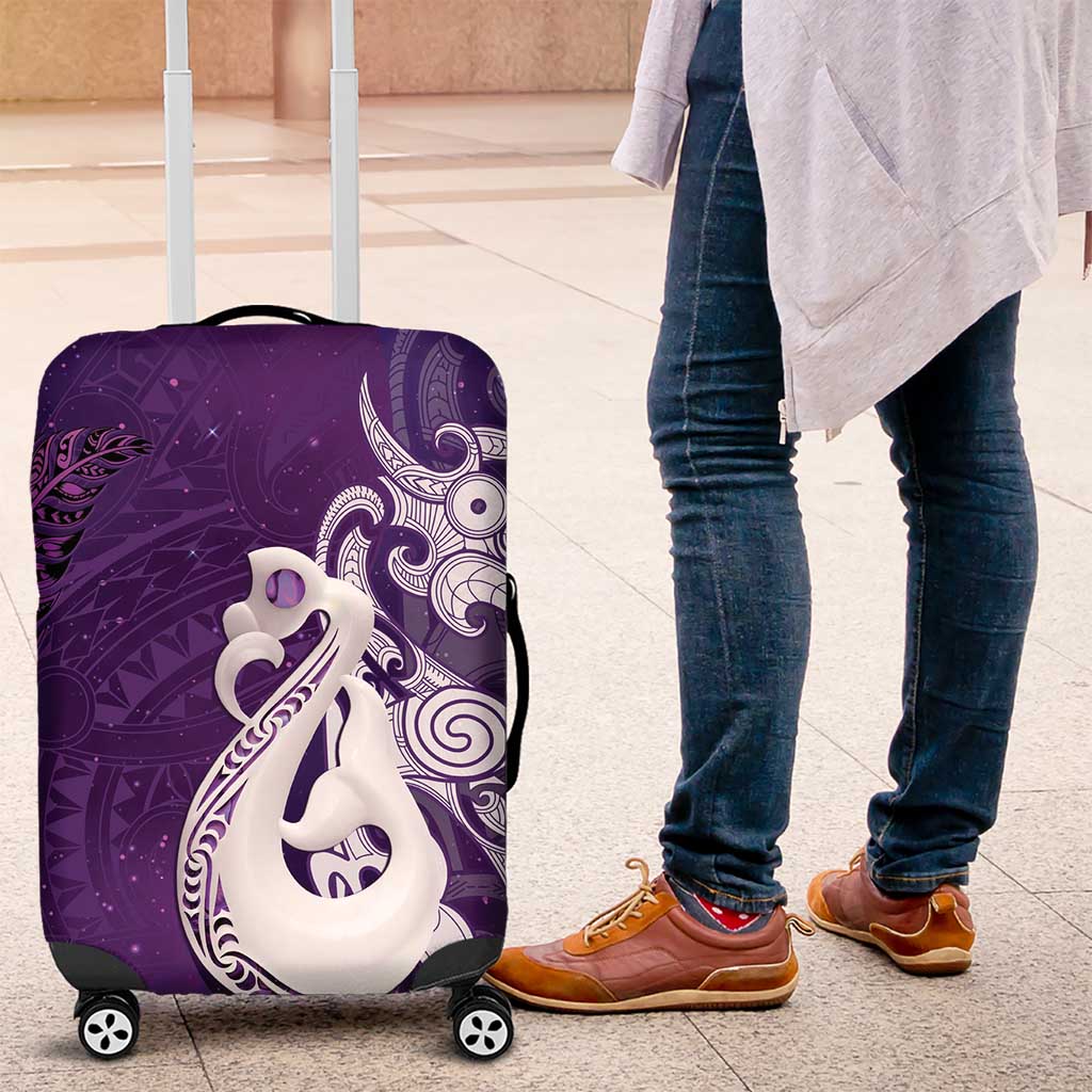 New Zealand Matariki Luggage Cover Maori Manaia Galaxy Silver Fern Purple Color LT22 Purple - Polynesian Pride