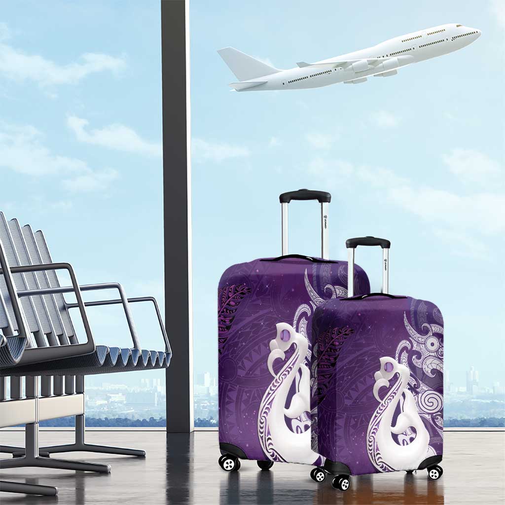 New Zealand Matariki Luggage Cover Maori Manaia Galaxy Silver Fern Purple Color LT22 - Polynesian Pride