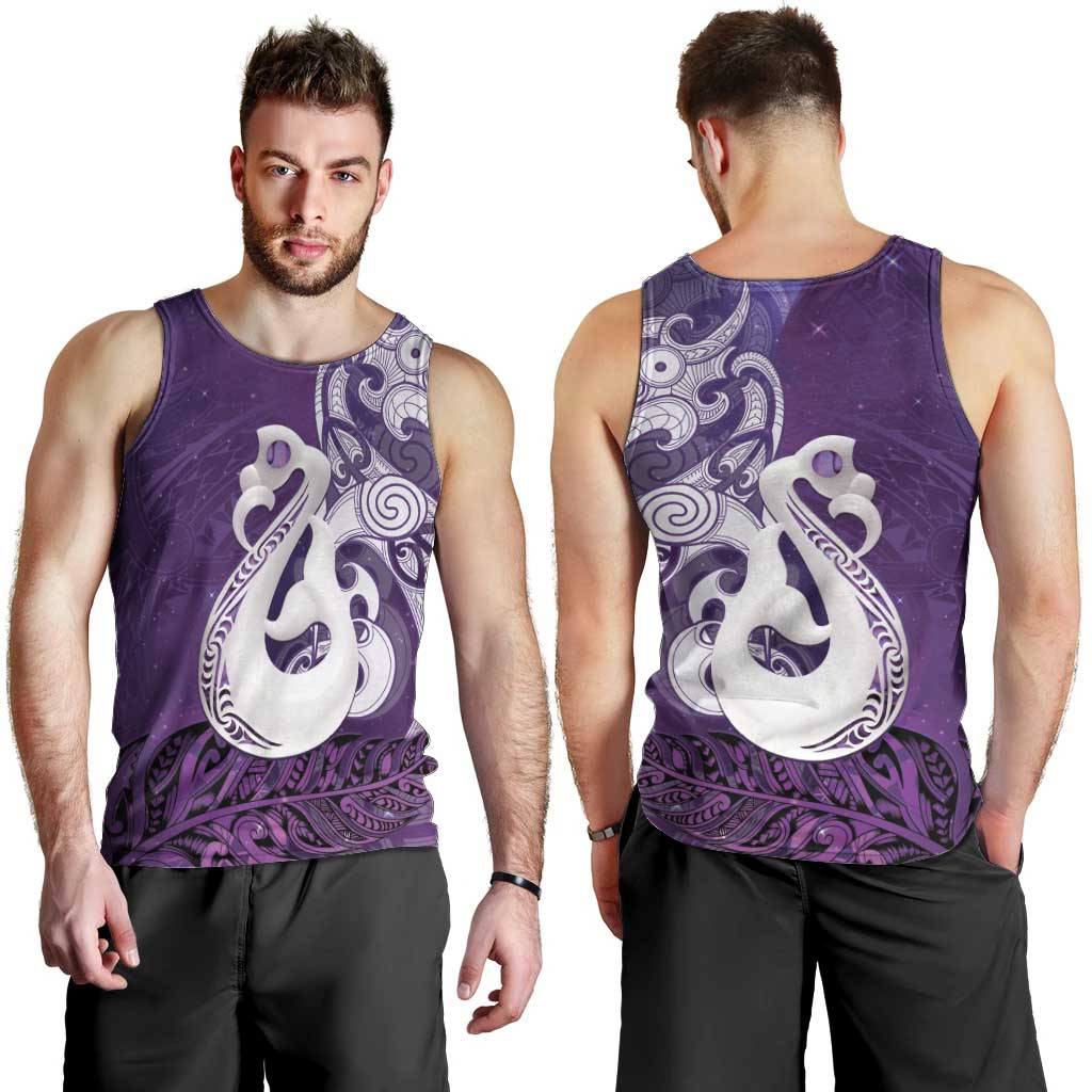New Zealand Matariki Men Tank Top Maori Manaia Galaxy Silver Fern Purple Color LT22 - Polynesian Pride