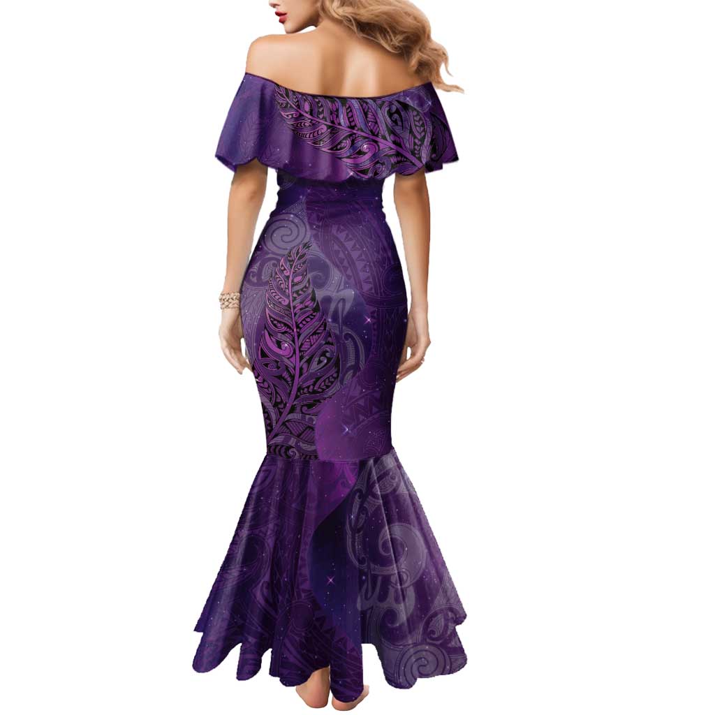 New Zealand Matariki Mermaid Dress Maori Manaia Galaxy Silver Fern Purple Color LT22 - Polynesian Pride
