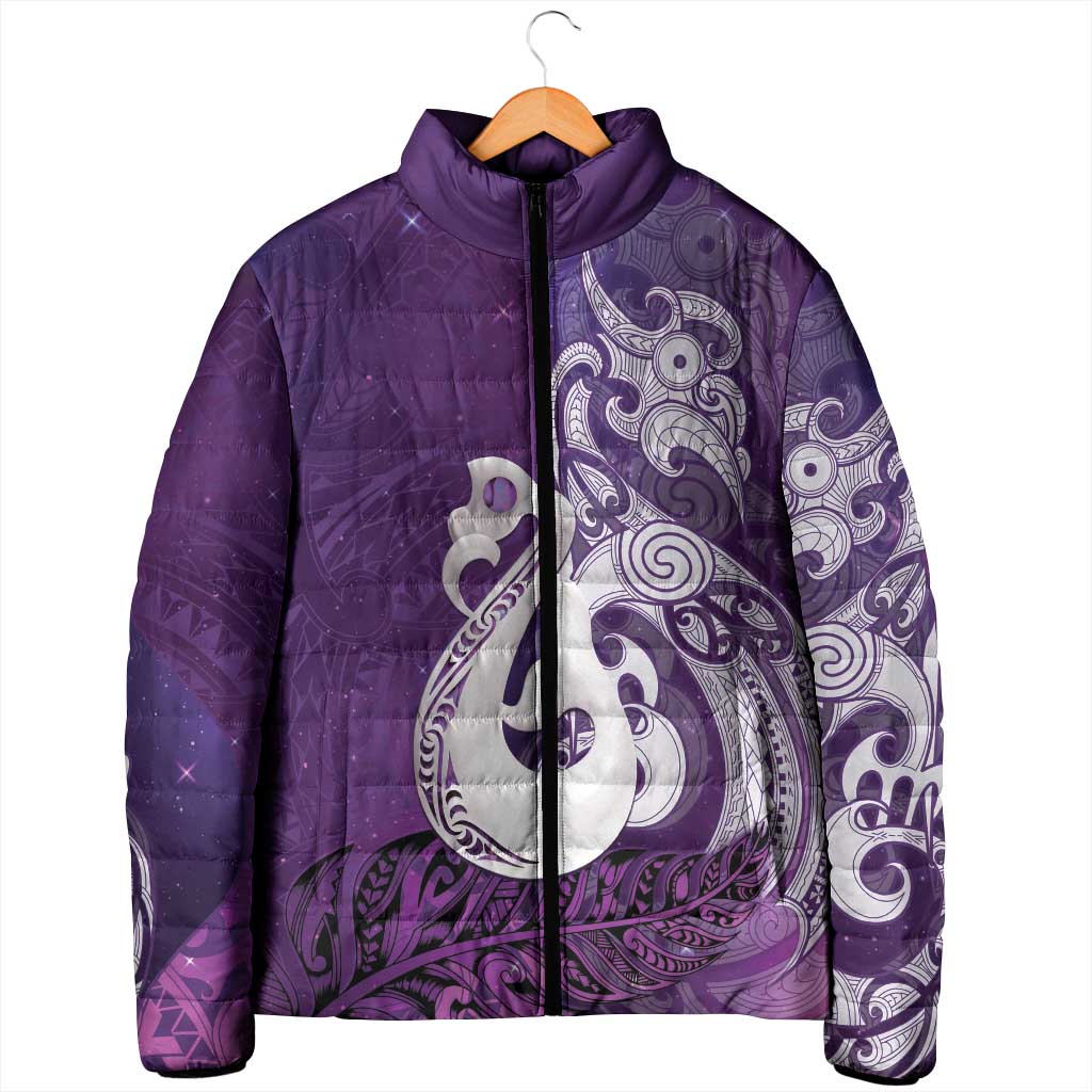 New Zealand Matariki Padded Jacket Maori Manaia Galaxy Silver Fern Purple Color LT22 - Polynesian Pride