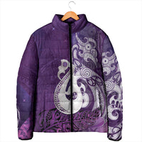 New Zealand Matariki Padded Jacket Maori Manaia Galaxy Silver Fern Purple Color LT22 - Polynesian Pride