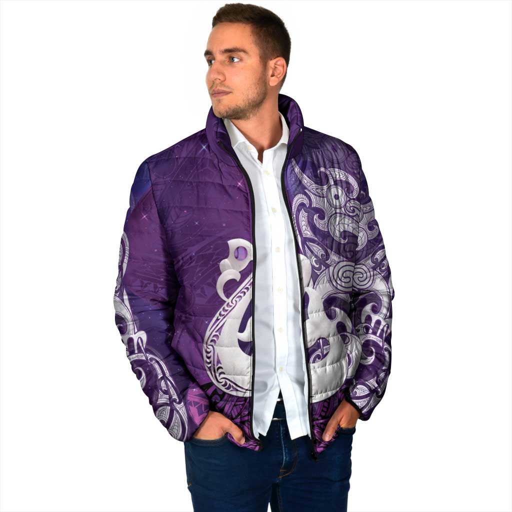 New Zealand Matariki Padded Jacket Maori Manaia Galaxy Silver Fern Purple Color LT22 - Polynesian Pride