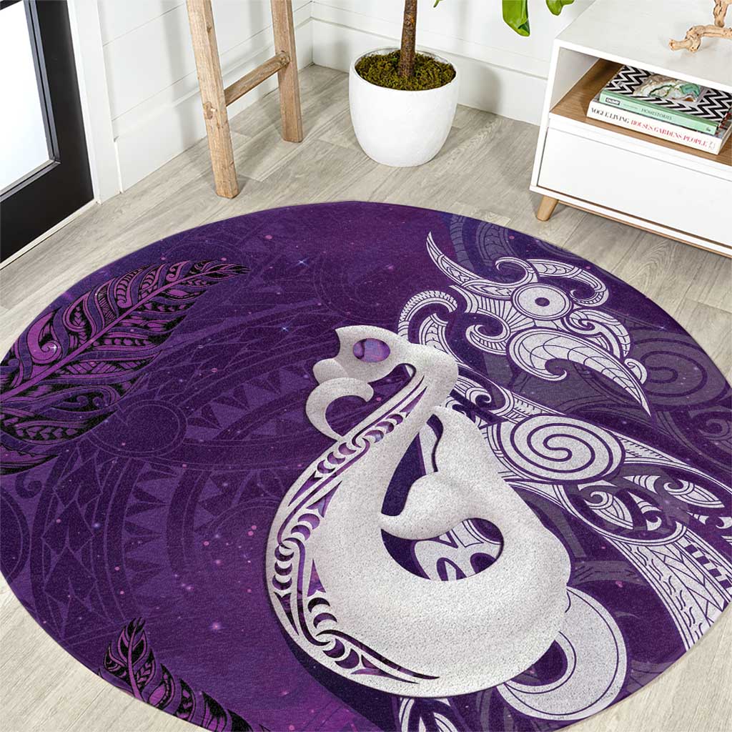 New Zealand Matariki Round Carpet Maori Manaia Galaxy Silver Fern Purple Color LT22 Purple - Polynesian Pride