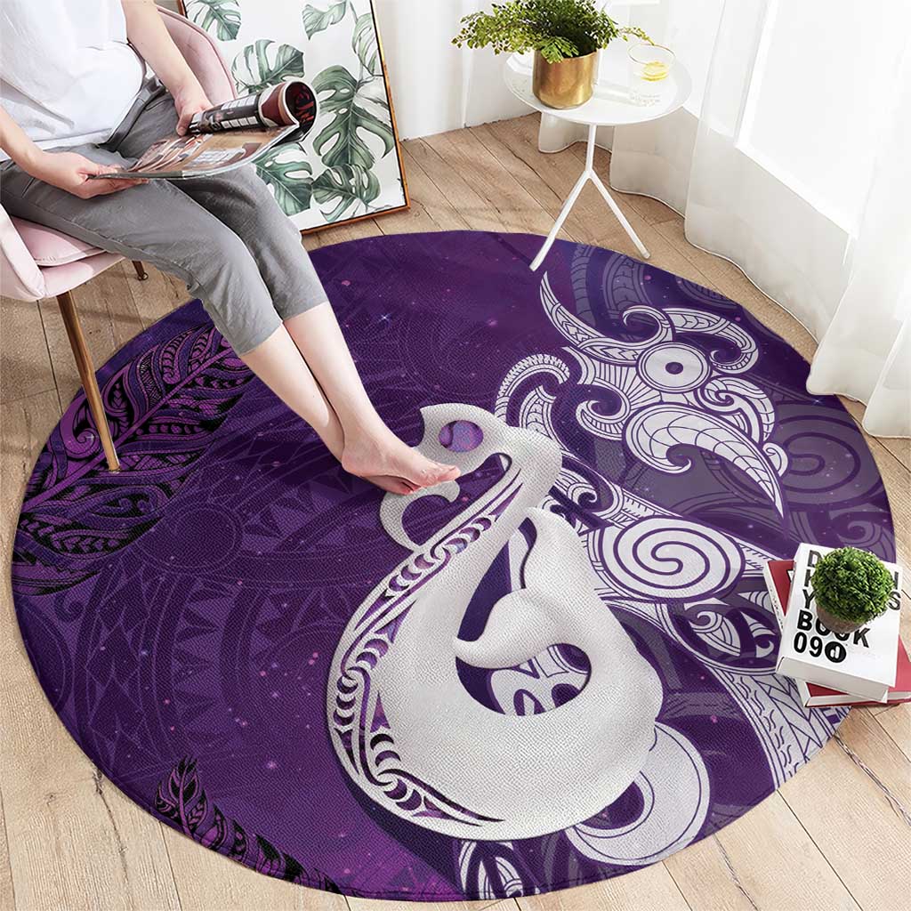 New Zealand Matariki Round Carpet Maori Manaia Galaxy Silver Fern Purple Color LT22 - Polynesian Pride