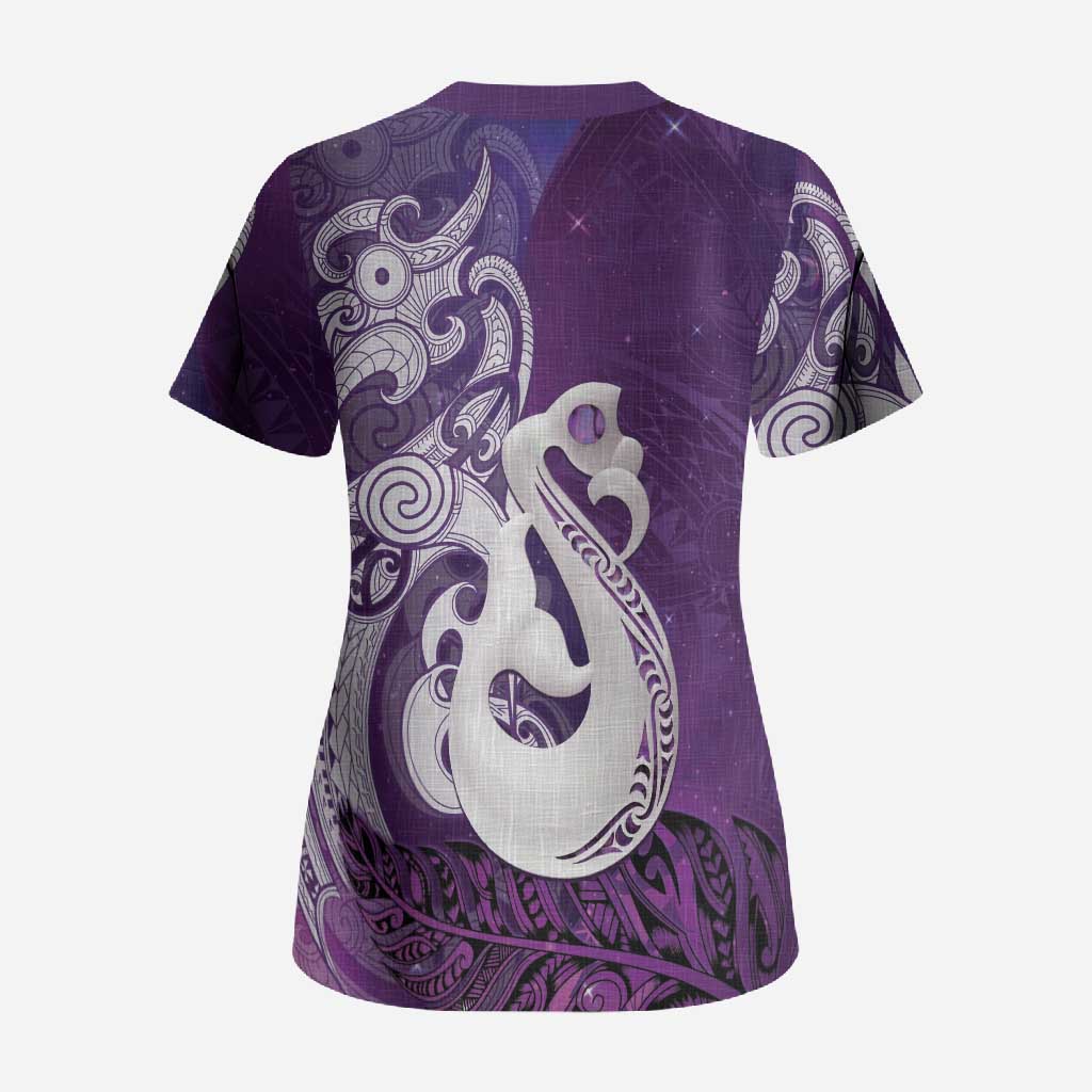 New Zealand Matariki Scrub Top Maori Manaia Galaxy Silver Fern Purple Color LT22 - Polynesian Pride