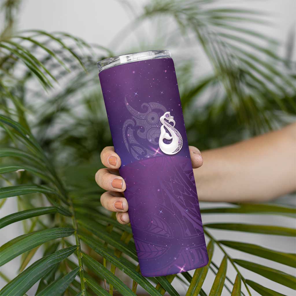 New Zealand Matariki Skinny Tumbler Maori Manaia Galaxy Silver Fern Purple Color LT22 - Polynesian Pride