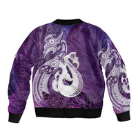 New Zealand Matariki Sleeve Zip Bomber Jacket Maori Manaia Galaxy Silver Fern Purple Color LT22 - Polynesian Pride