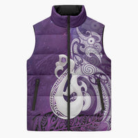 New Zealand Matariki Sleeveless Puffer Jacket Maori Manaia Galaxy Silver Fern Purple Color LT22 Unisex Purple - Polynesian Pride