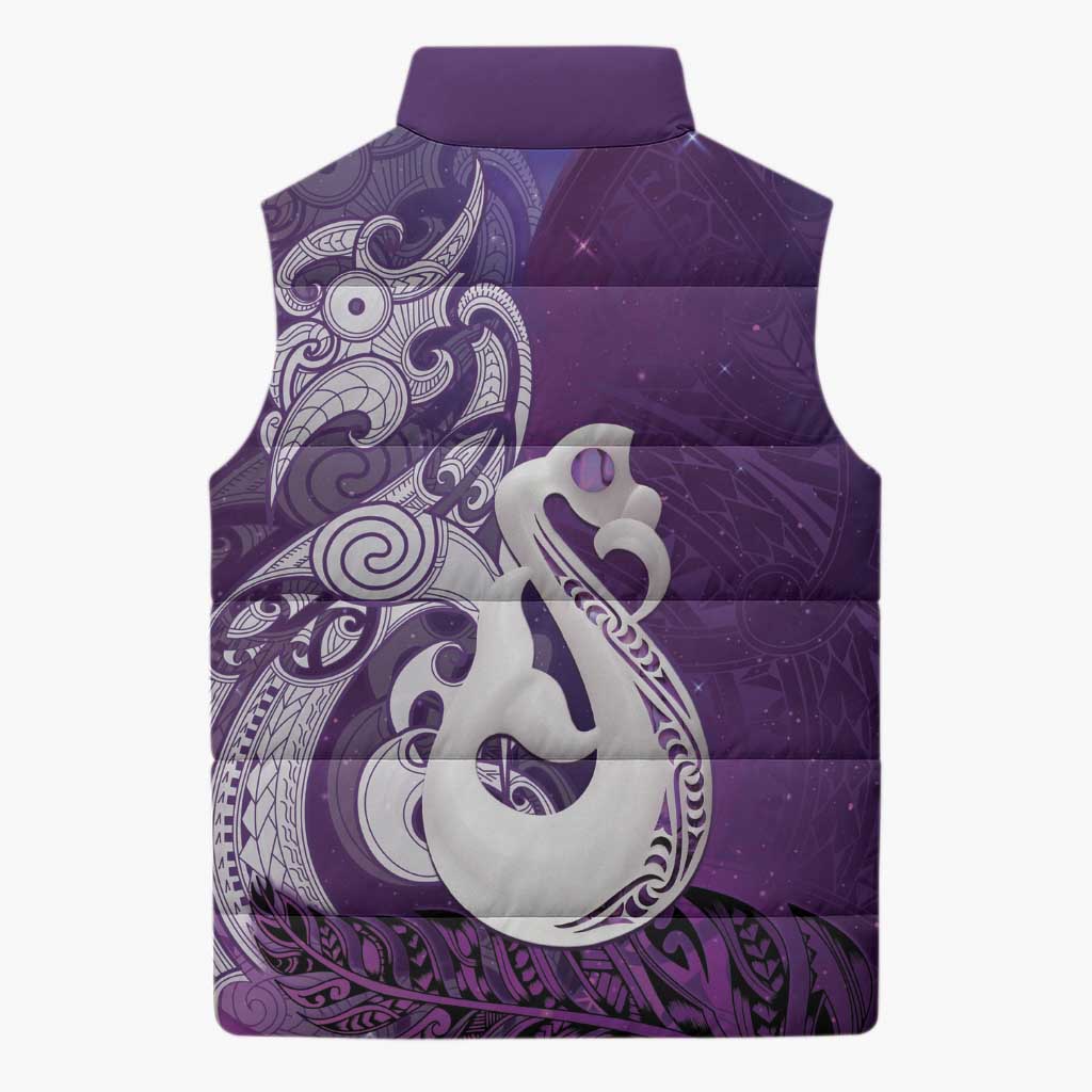 New Zealand Matariki Sleeveless Puffer Jacket Maori Manaia Galaxy Silver Fern Purple Color LT22 - Polynesian Pride