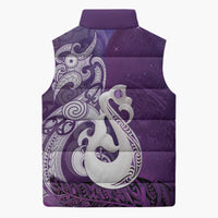 New Zealand Matariki Sleeveless Puffer Jacket Maori Manaia Galaxy Silver Fern Purple Color LT22 - Polynesian Pride