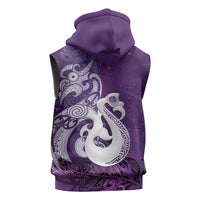 New Zealand Matariki Sleeveless Zip Hoodie Maori Manaia Galaxy Silver Fern Purple Color LT22 - Polynesian Pride