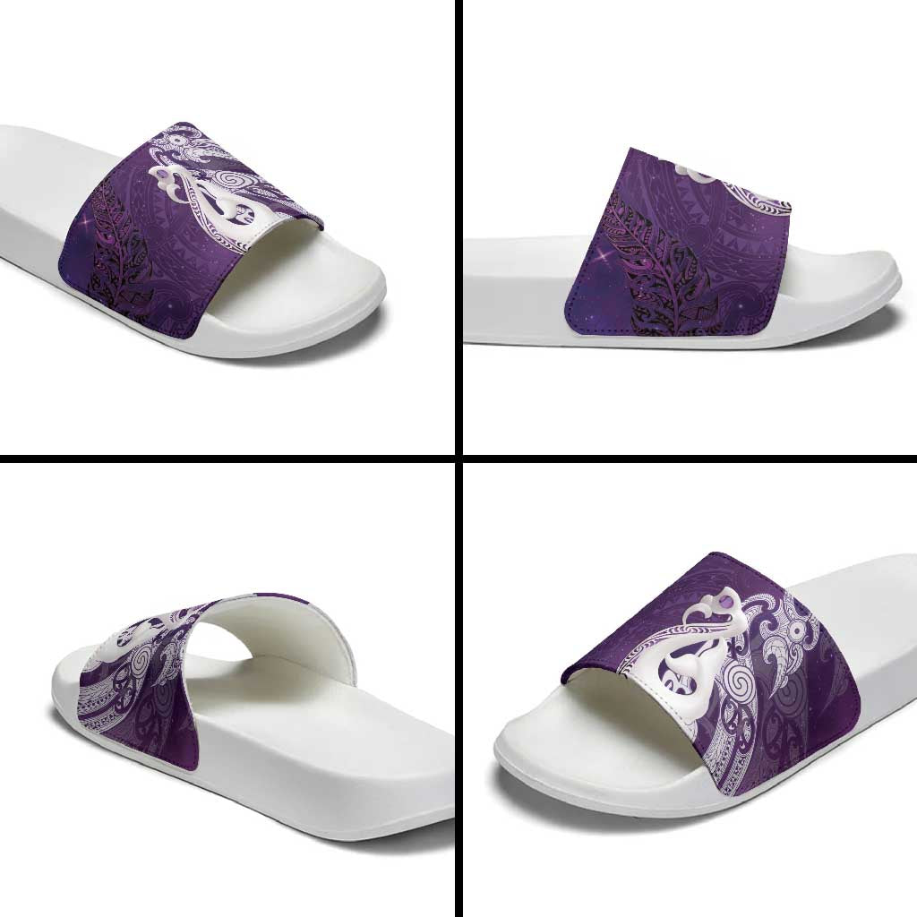 New Zealand Matariki Slide Sandals Maori Manaia Galaxy Silver Fern Purple Color LT22 - Polynesian Pride