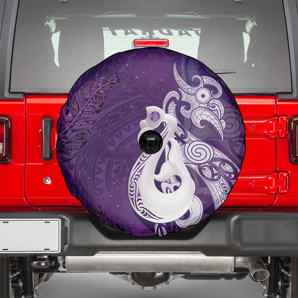 New Zealand Matariki Spare Tire Cover Maori Manaia Galaxy Silver Fern Purple Color LT22 - Polynesian Pride