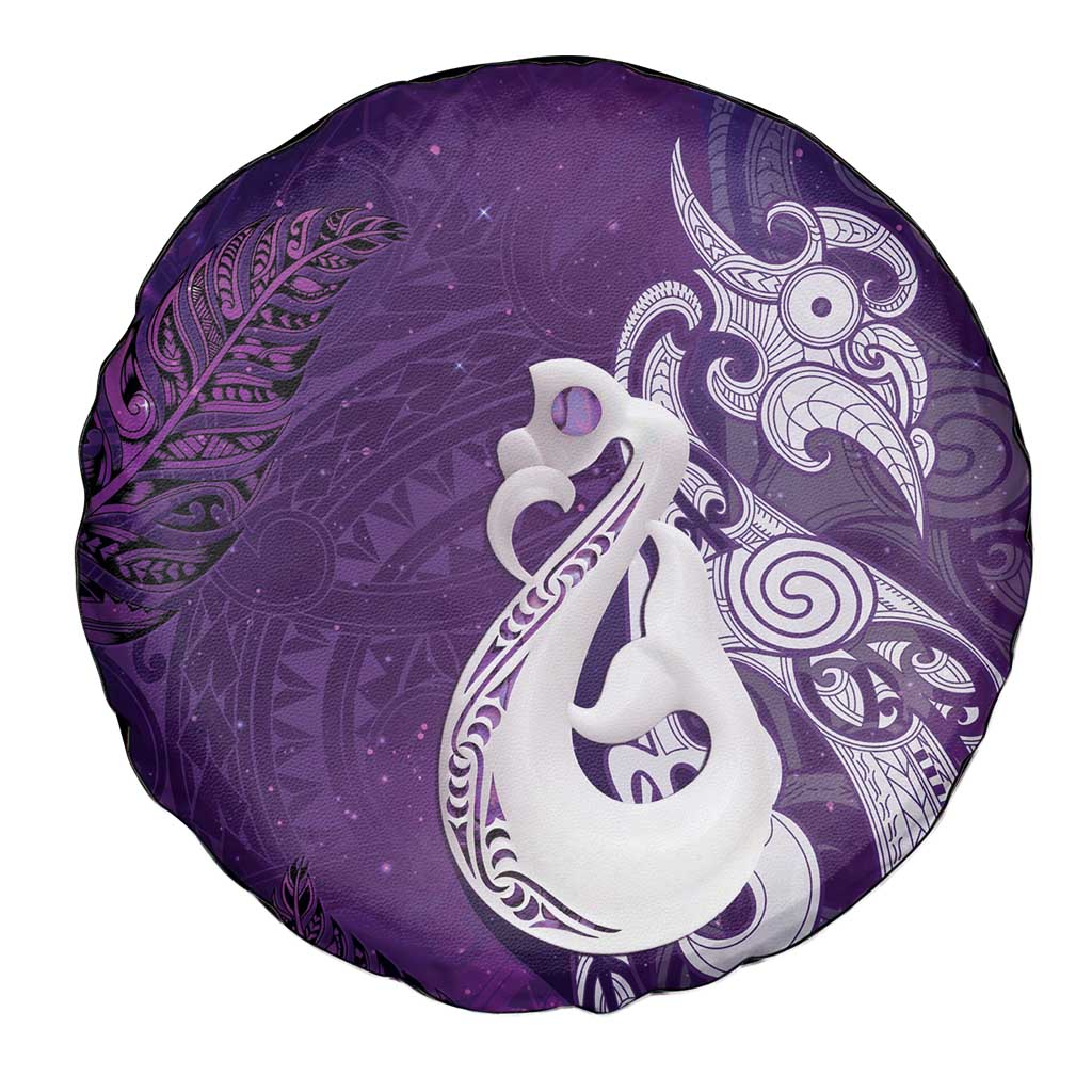 New Zealand Matariki Spare Tire Cover Maori Manaia Galaxy Silver Fern Purple Color LT22 - Polynesian Pride