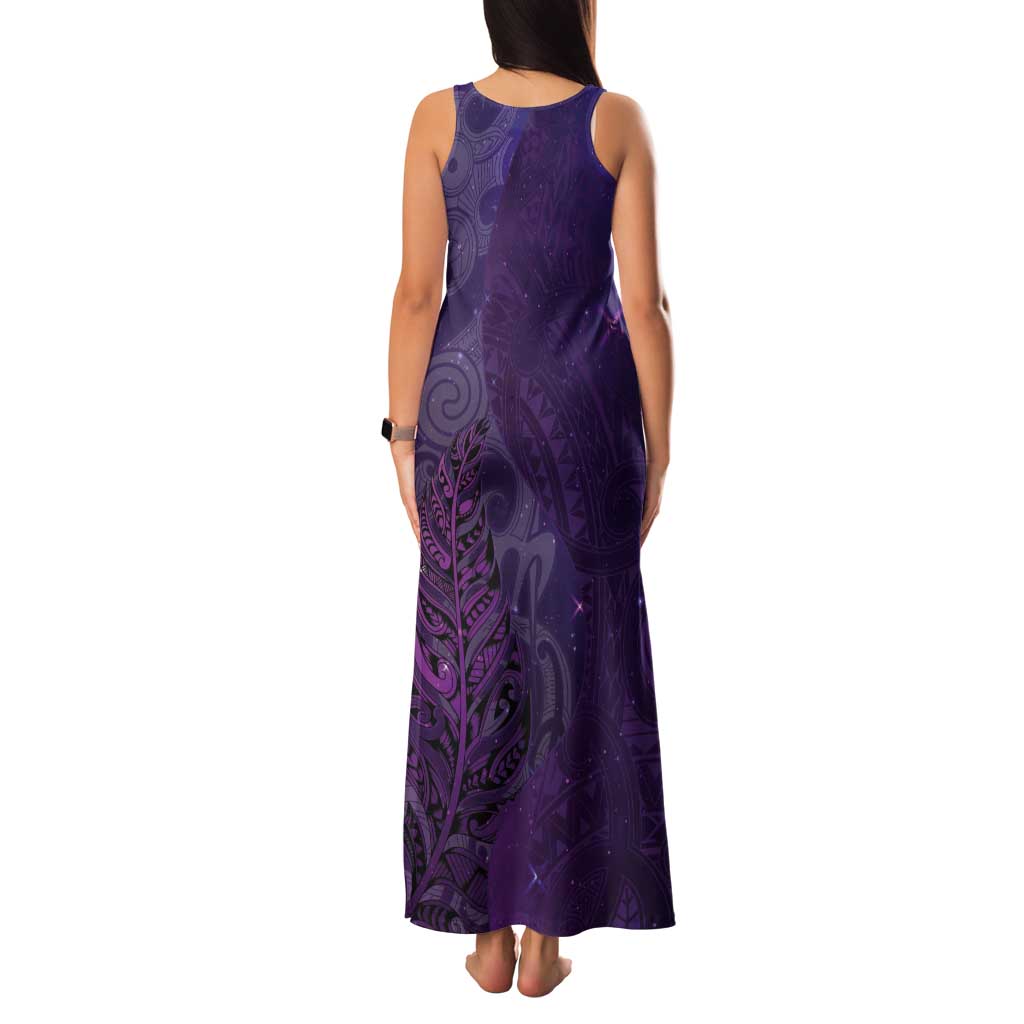 New Zealand Matariki Tank Maxi Dress Maori Manaia Galaxy Silver Fern Purple Color LT22 - Polynesian Pride