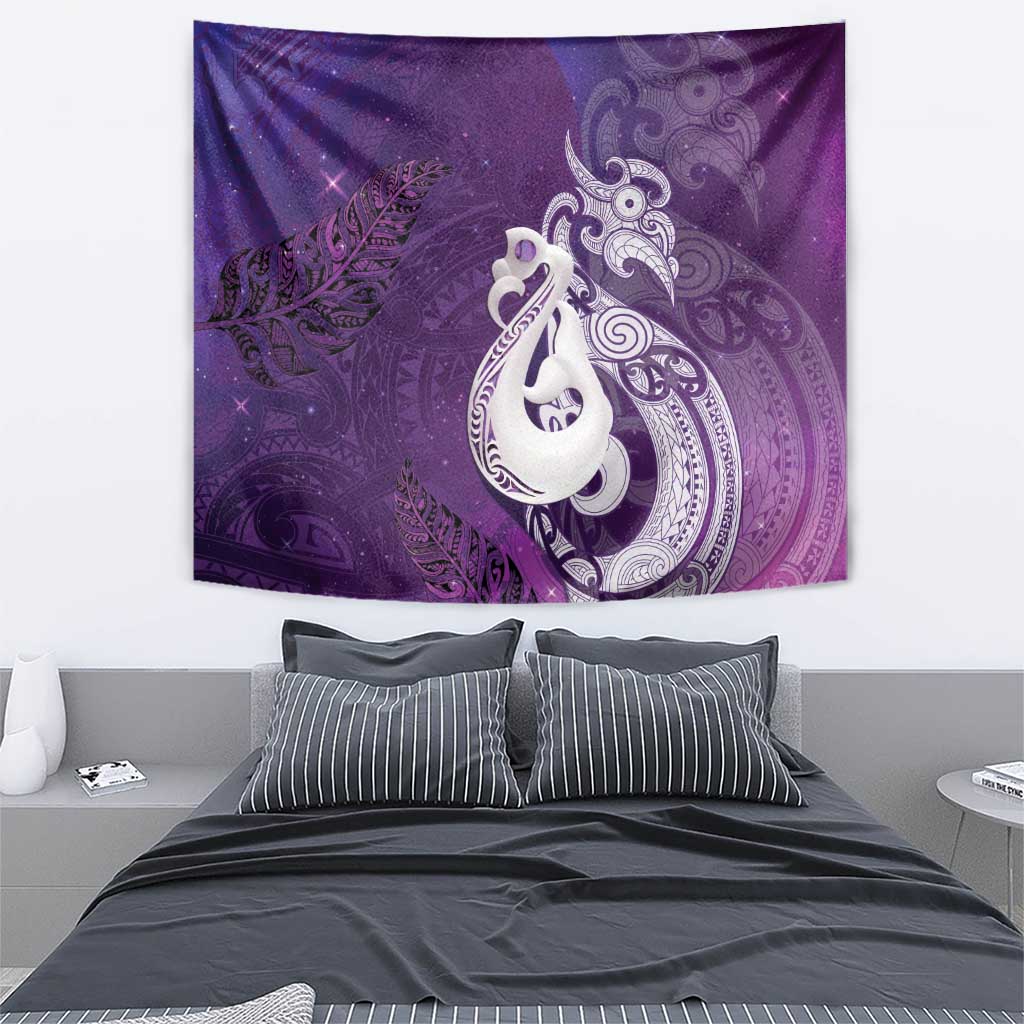 New Zealand Matariki Tapestry Maori Manaia Galaxy Silver Fern Purple Color LT22 - Polynesian Pride
