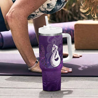 New Zealand Matariki Tumbler With Handle Maori Manaia Galaxy Silver Fern Purple Color LT22 - Polynesian Pride