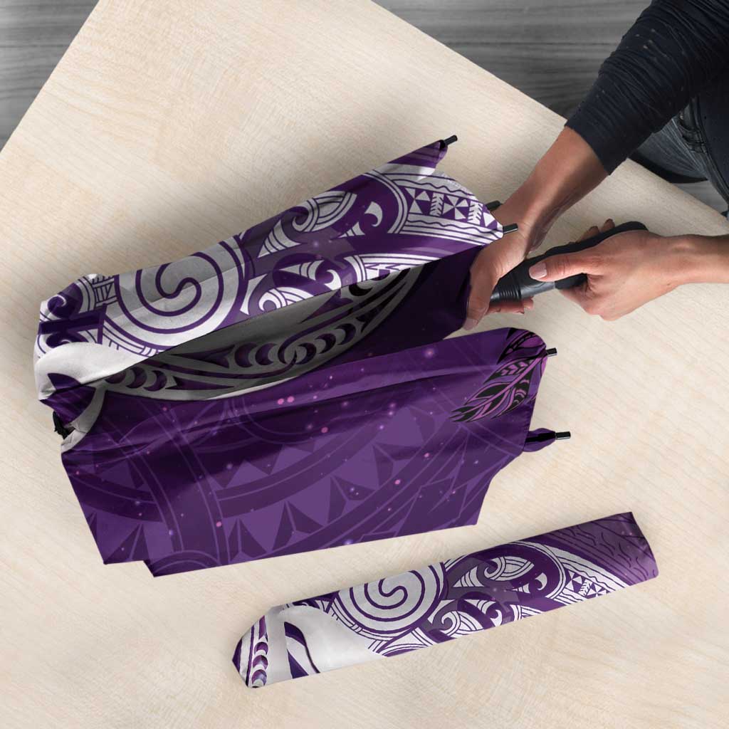 New Zealand Matariki Umbrella Maori Manaia Galaxy Silver Fern Purple Color LT22 - Polynesian Pride