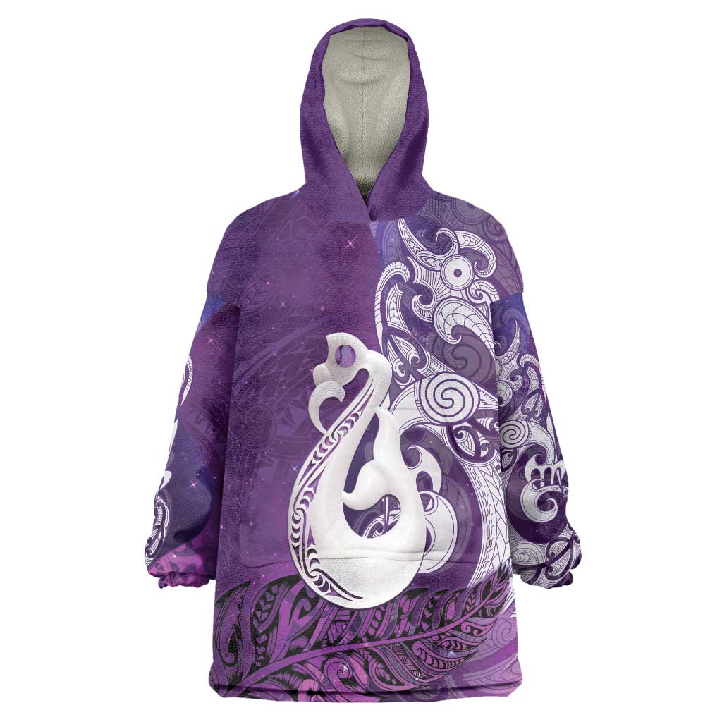 New Zealand Matariki Wearable Blanket Hoodie Maori Manaia Galaxy Silver Fern Purple Color LT22 One Size Purple - Polynesian Pride