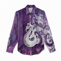 New Zealand Matariki Women Casual Shirt Maori Manaia Galaxy Silver Fern Purple Color LT22 - Polynesian Pride