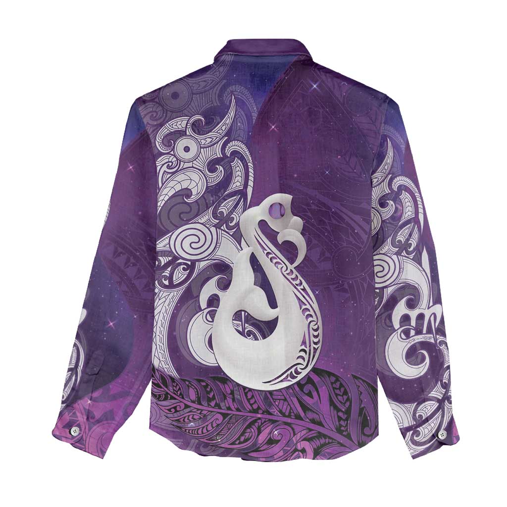 New Zealand Matariki Women Casual Shirt Maori Manaia Galaxy Silver Fern Purple Color LT22 - Polynesian Pride