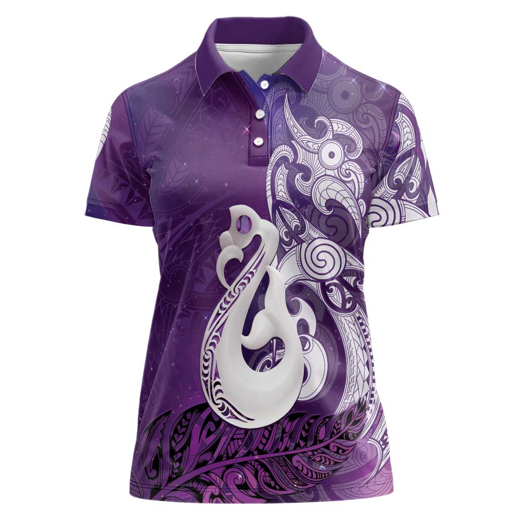 New Zealand Matariki Women Polo Shirt Maori Manaia Galaxy Silver Fern Purple Color LT22 Female Purple - Polynesian Pride