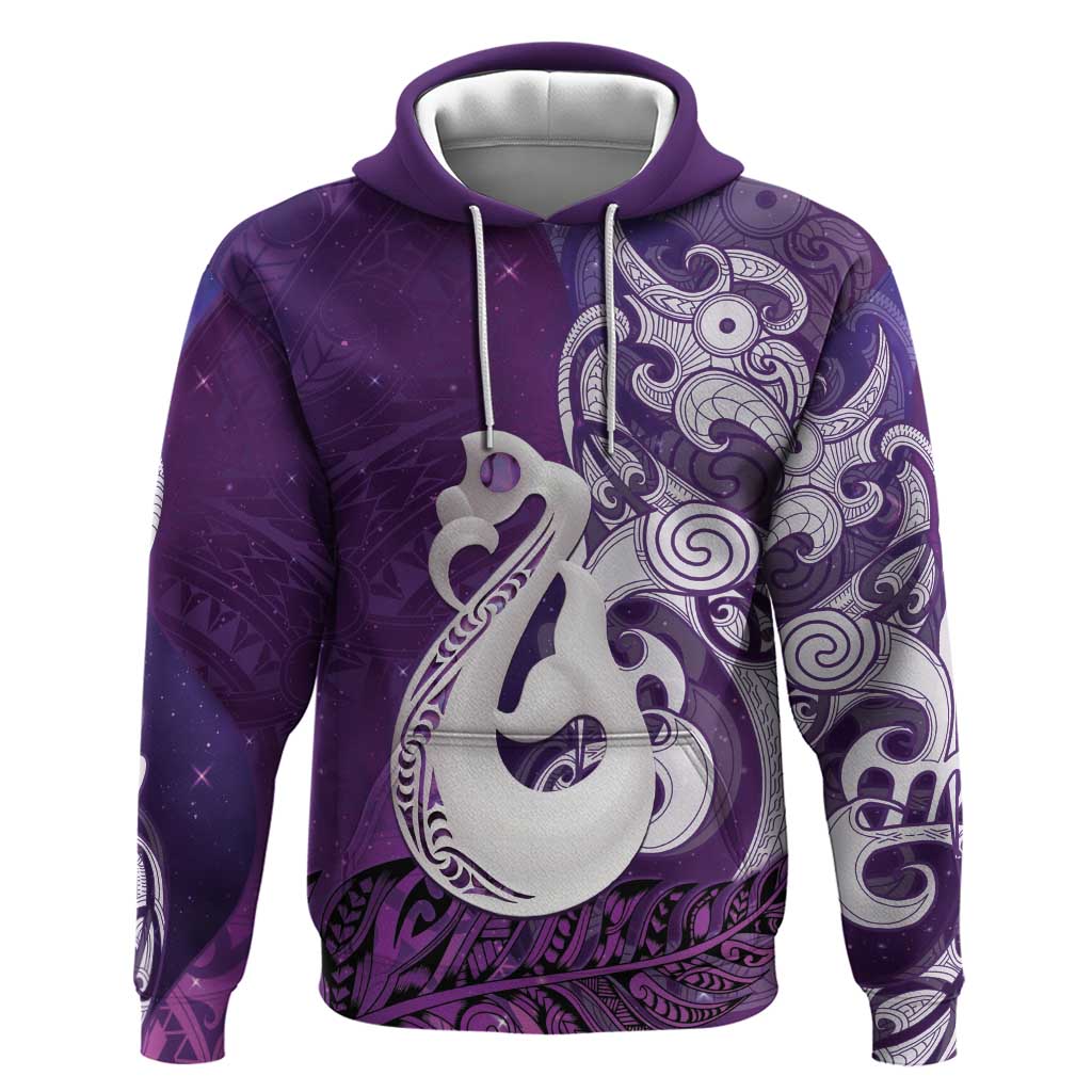 New Zealand Matariki Zip Hoodie Maori Manaia Galaxy Silver Fern Purple Color LT22 Pullover Hoodie Purple - Polynesian Pride