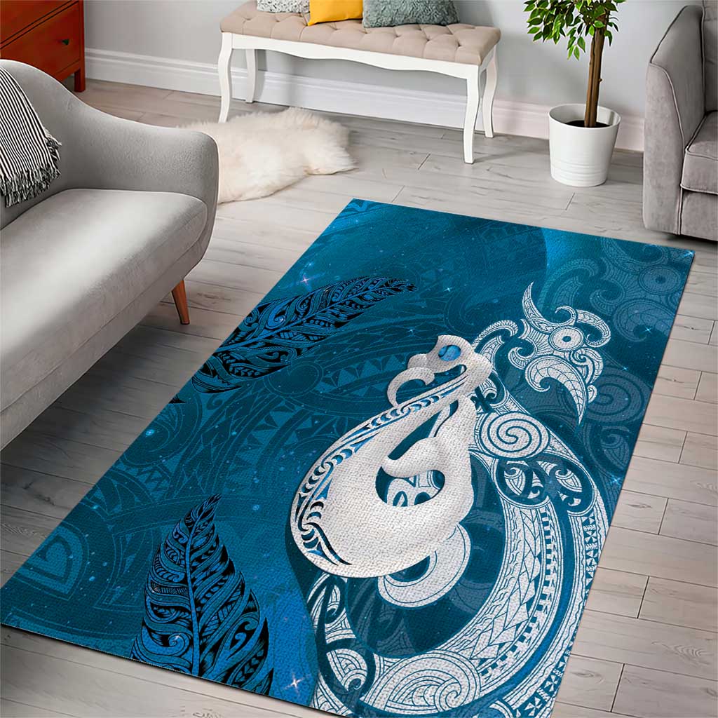 New Zealand Matariki Area Rug Maori Manaia Galaxy Silver Fern Blue Color LT22 - Polynesian Pride