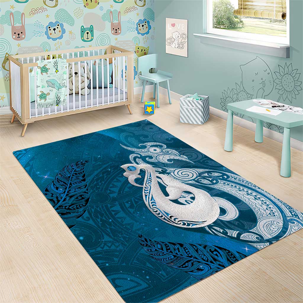 New Zealand Matariki Area Rug Maori Manaia Galaxy Silver Fern Blue Color LT22 - Polynesian Pride