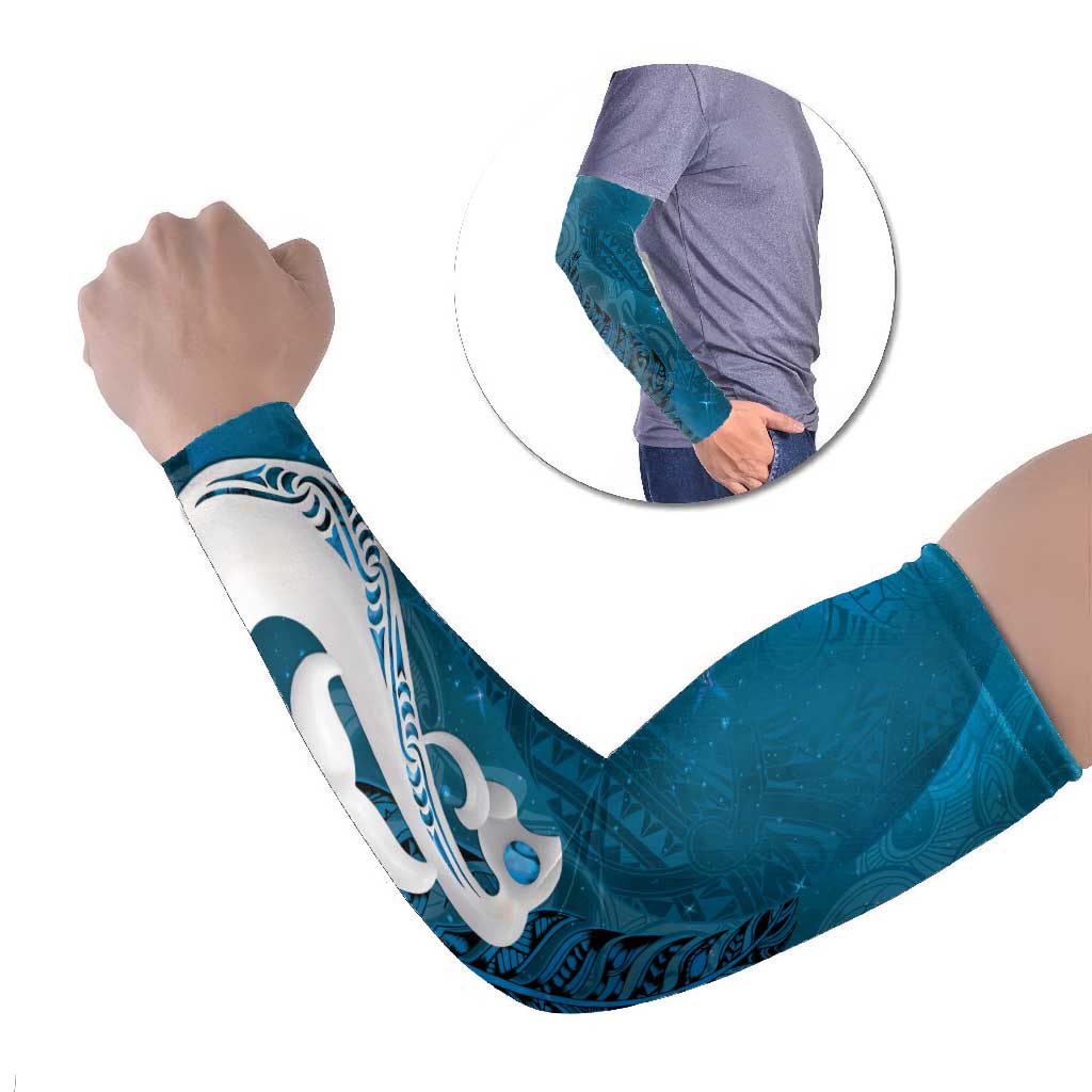 New Zealand Matariki Arm Sleeves Maori Manaia Galaxy Silver Fern Blue Color LT22 Set of 2 Blue - Polynesian Pride