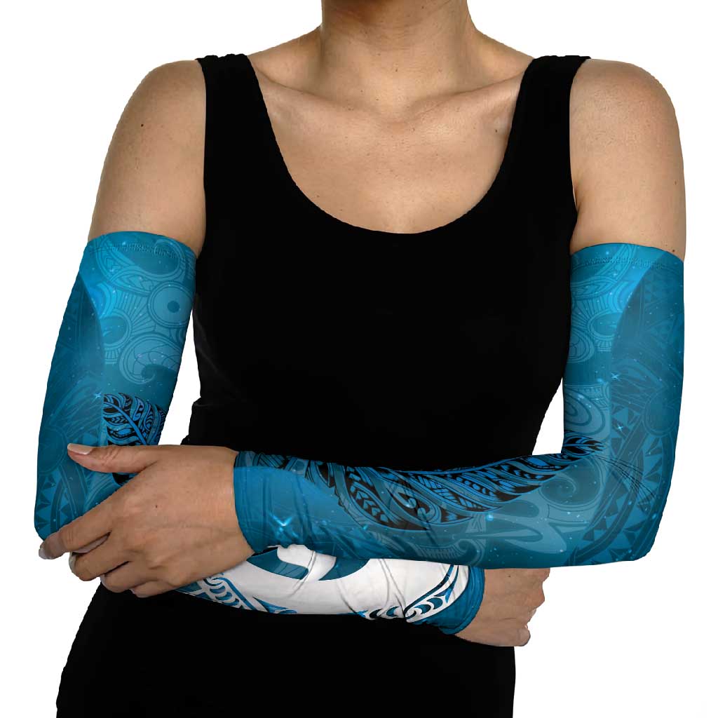 New Zealand Matariki Arm Sleeves Maori Manaia Galaxy Silver Fern Blue Color LT22 - Polynesian Pride