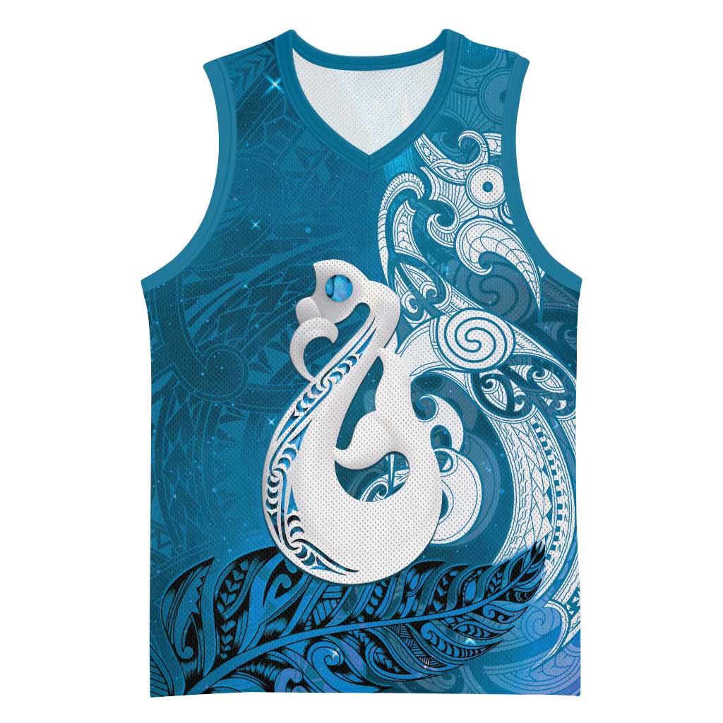 New Zealand Matariki Basketball Jersey Maori Manaia Galaxy Silver Fern Blue Color LT22 Unisex Blue - Polynesian Pride