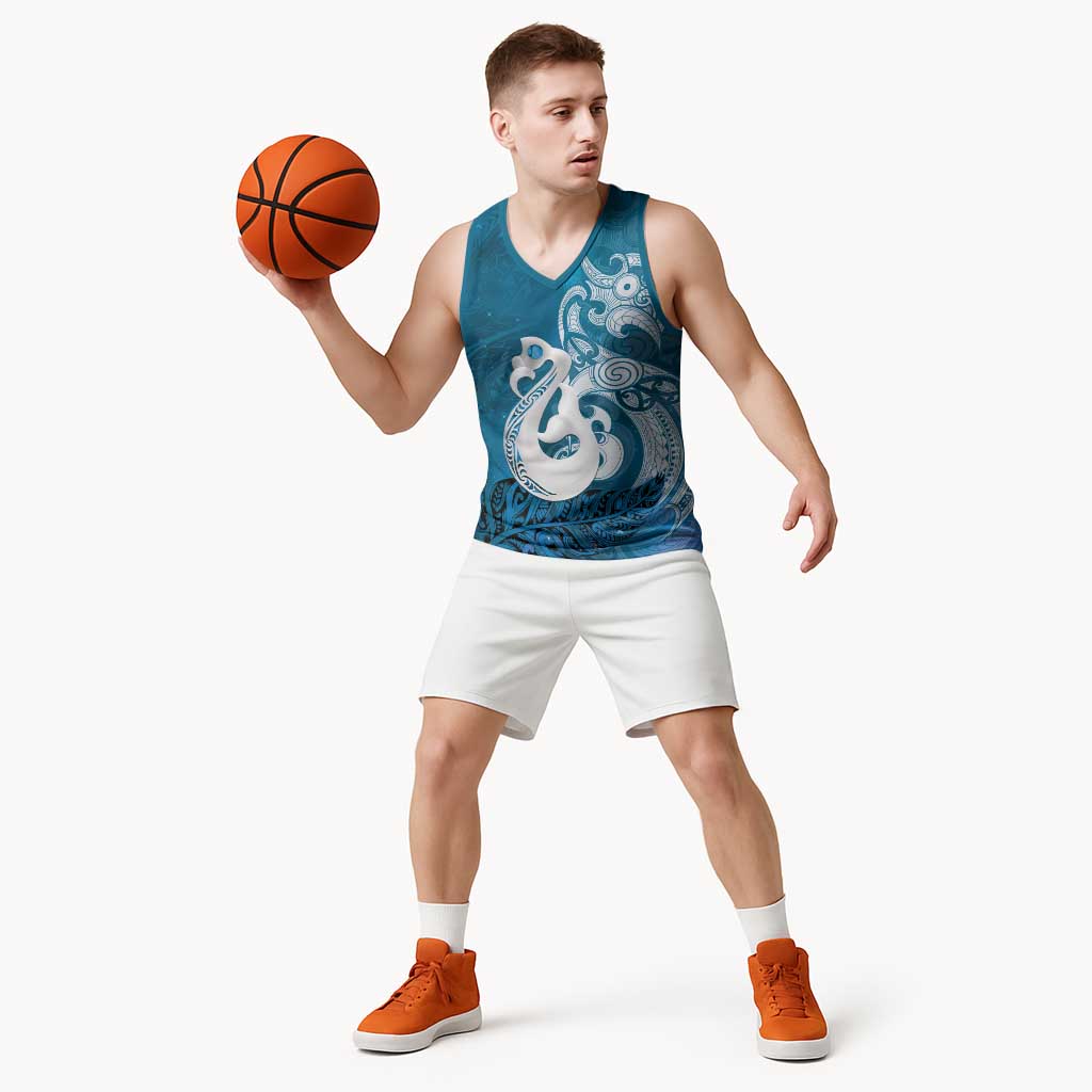 New Zealand Matariki Basketball Jersey Maori Manaia Galaxy Silver Fern Blue Color LT22 - Polynesian Pride