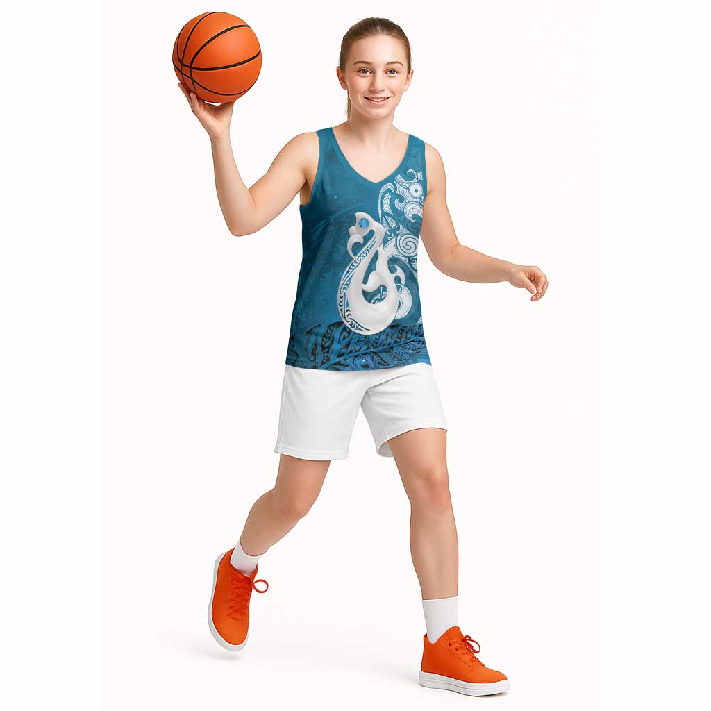 New Zealand Matariki Basketball Jersey Maori Manaia Galaxy Silver Fern Blue Color LT22 - Polynesian Pride
