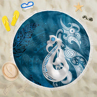 New Zealand Matariki Beach Blanket Maori Manaia Galaxy Silver Fern Blue Color