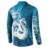 New Zealand Matariki Button Sweatshirt Maori Manaia Galaxy Silver Fern Blue Color