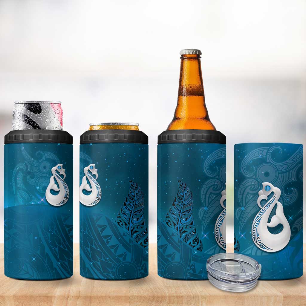 New Zealand Matariki 4 in 1 Can Cooler Tumbler Maori Manaia Galaxy Silver Fern Blue Color LT22 - Polynesian Pride