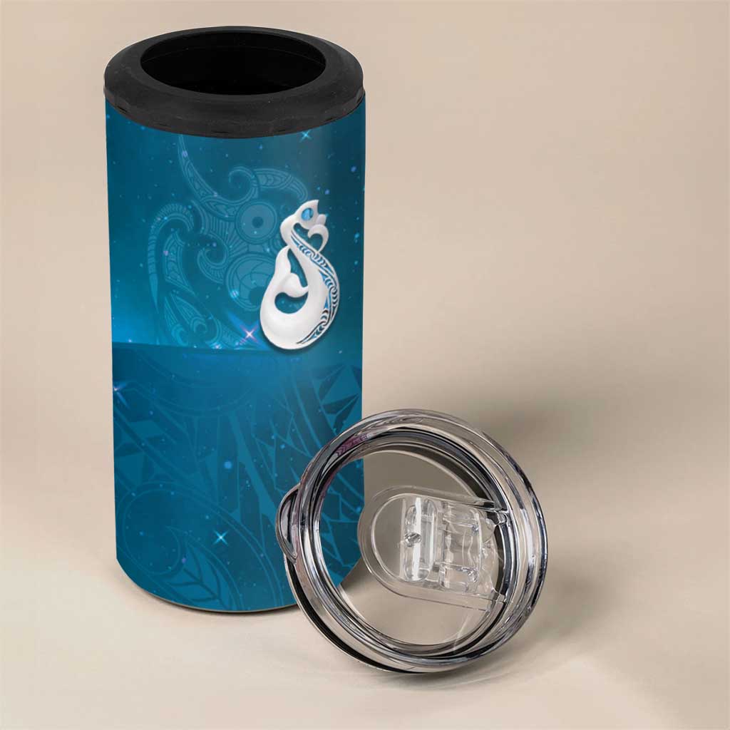 New Zealand Matariki 4 in 1 Can Cooler Tumbler Maori Manaia Galaxy Silver Fern Blue Color LT22 - Polynesian Pride