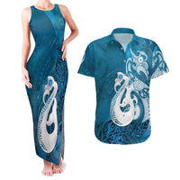 New Zealand Matariki Couples Matching Tank Maxi Dress and Hawaiian Shirt Maori Manaia Galaxy Silver Fern Blue Color LT22 Blue - Polynesian Pride