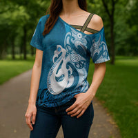New Zealand Matariki Cross Shoulder Shirt Maori Manaia Galaxy Silver Fern Blue Color LT22 - Polynesian Pride