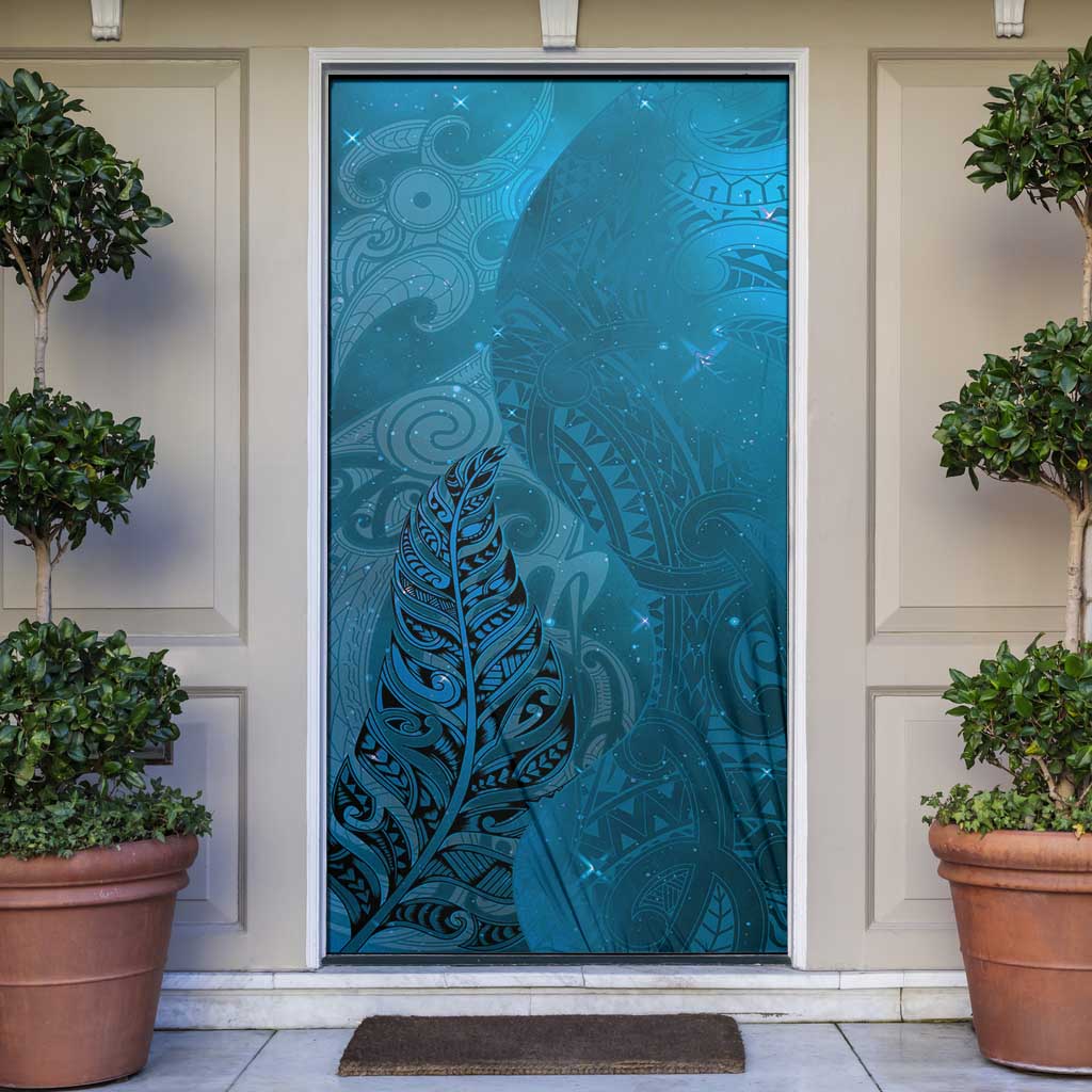 New Zealand Matariki Door Cover Maori Manaia Galaxy Silver Fern Blue Color LT22 Blue - Polynesian Pride