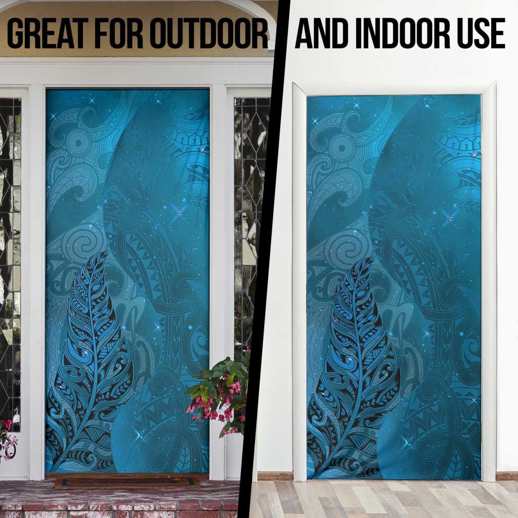 New Zealand Matariki Door Cover Maori Manaia Galaxy Silver Fern Blue Color LT22 - Polynesian Pride