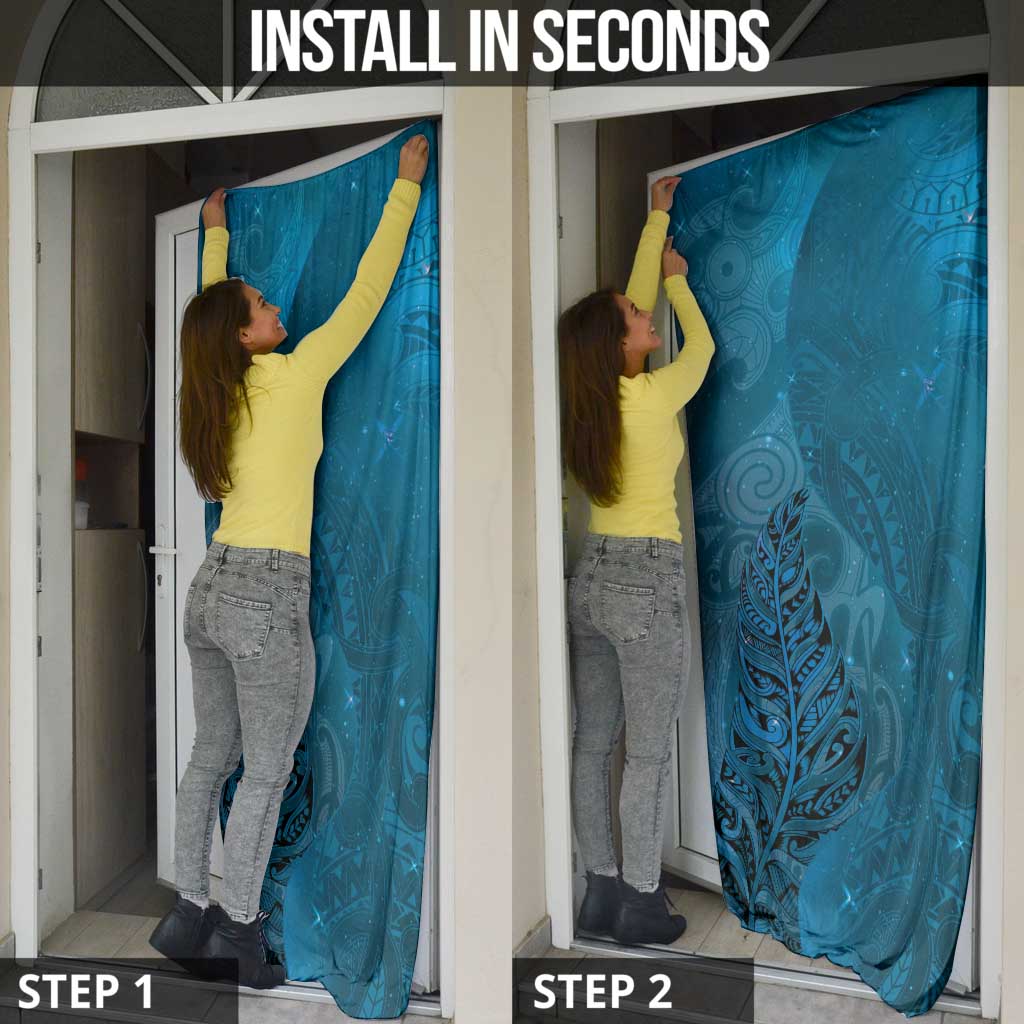 New Zealand Matariki Door Cover Maori Manaia Galaxy Silver Fern Blue Color LT22 - Polynesian Pride